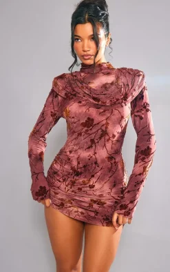 Brown Structured Devore Soft Touch Mini Dress