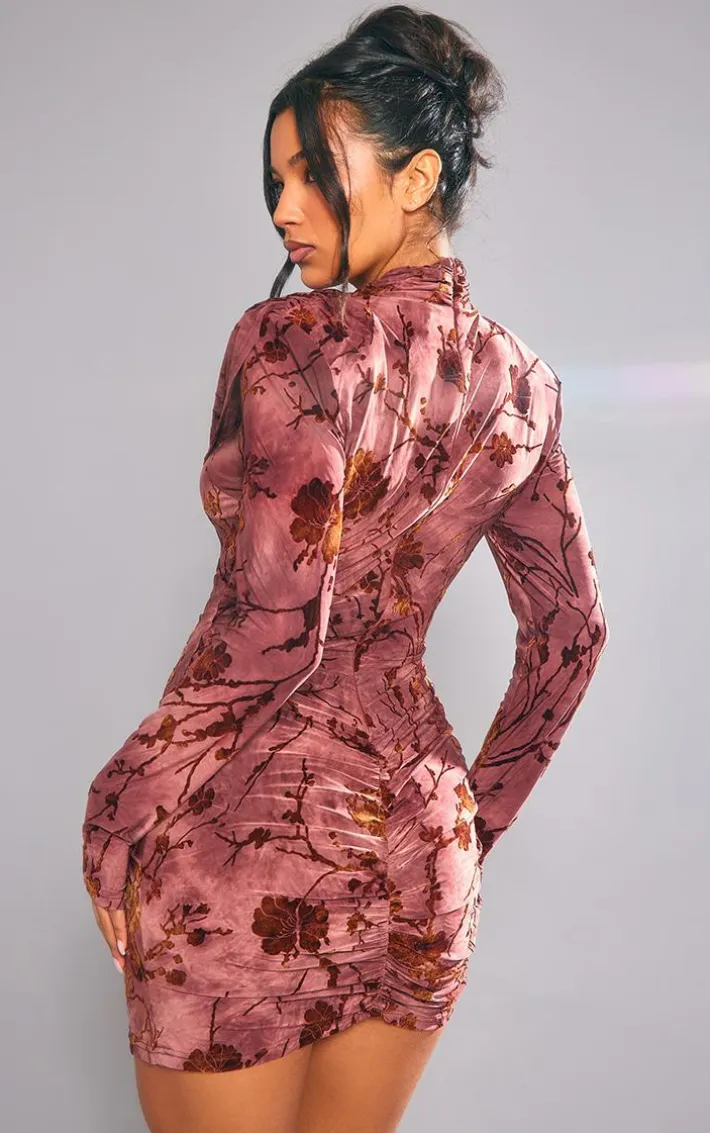 Brown Structured Devore Soft Touch Mini Dress