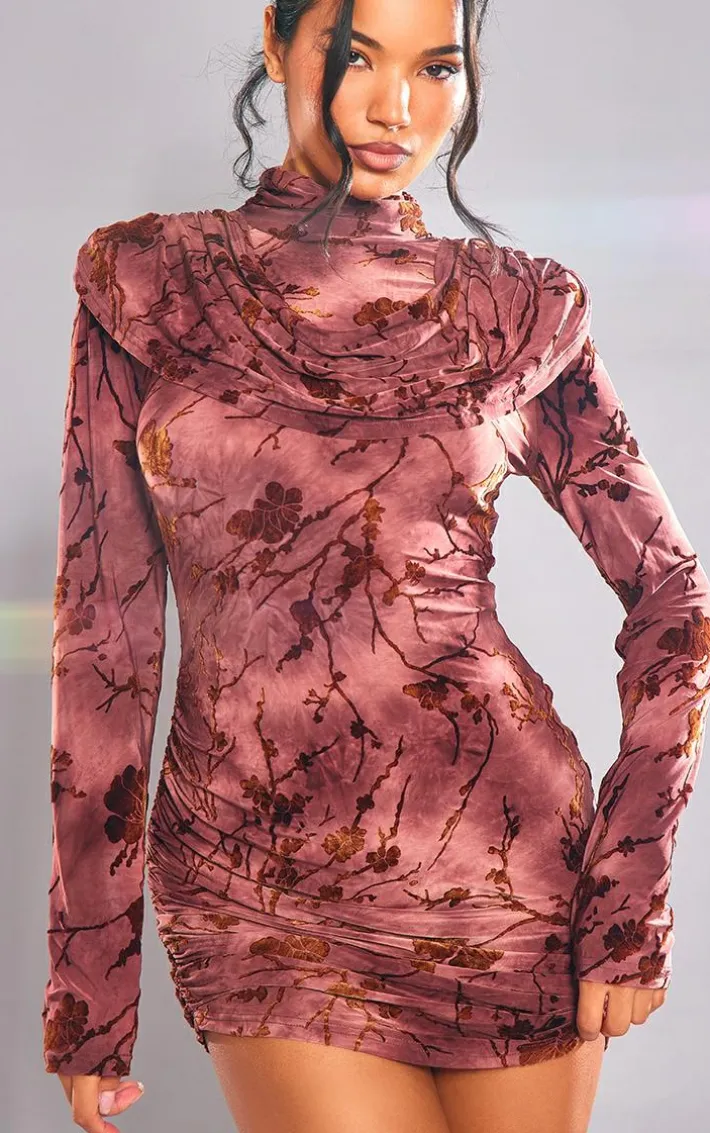 Brown Structured Devore Soft Touch Mini Dress