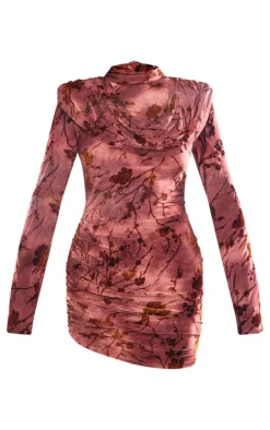 Brown Structured Devore Soft Touch Mini Dress