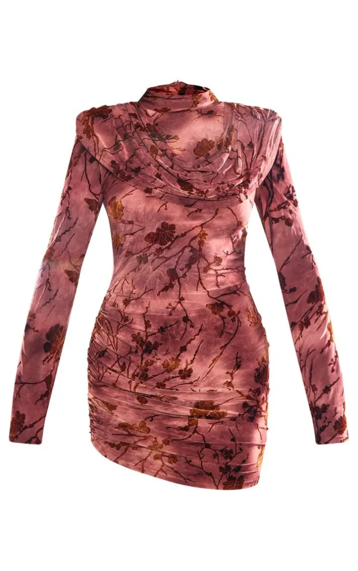 Brown Structured Devore Soft Touch Mini Dress