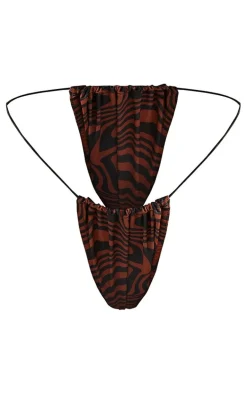 Brown Swirl String Side Bikini Bottoms