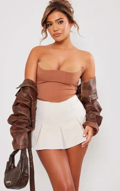 Brown Tailored Contrast Bust Crop Top