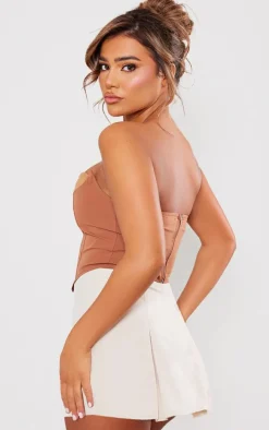 Brown Tailored Contrast Bust Crop Top