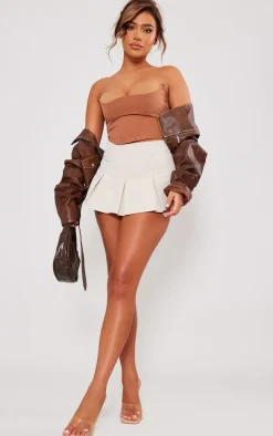 Brown Tailored Contrast Bust Crop Top