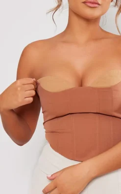 Brown Tailored Contrast Bust Crop Top