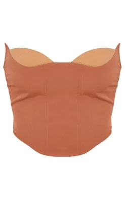 Brown Tailored Contrast Bust Crop Top