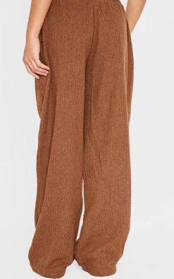 Brown Textured Low Rise Drawstring Straight Leg Pants