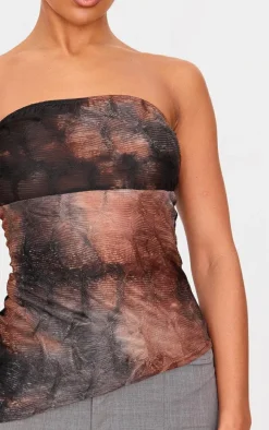 Brown Textured Mesh Asymmetric Hem Bandeau