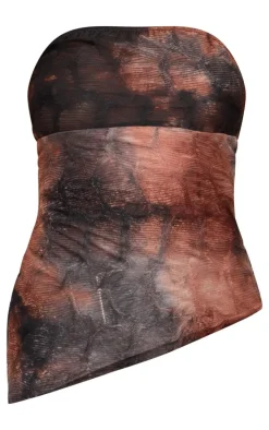 Brown Textured Mesh Asymmetric Hem Bandeau