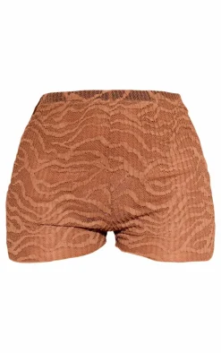 Brown Textured Mini Beach Shorts