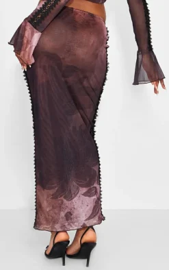 Brown Textured Print Low Rise Maxi Skirt