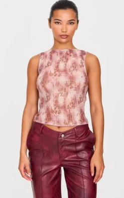 Brown Textured Sequin Boat Neck Printed Long Top