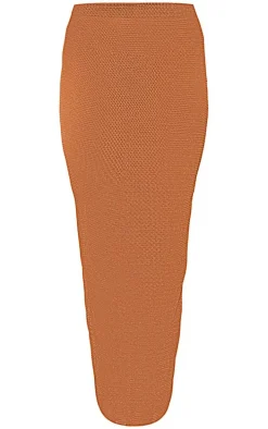 Brown Textured Sheer Low Rise Midaxi Skirt