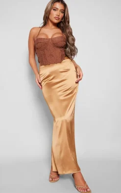 Brown Textured Woven Lace Up Back Top