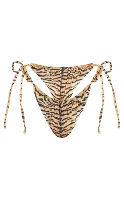 Brown Tiger Adjustable String Tie Bikini Bottoms