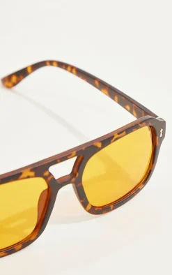 Brown Tort Frame Orange Smoke Lens Aviator Sunglasses