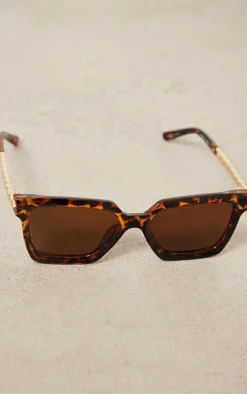 Brown Tortoise Metal Arm Detail Squared Sunglasses