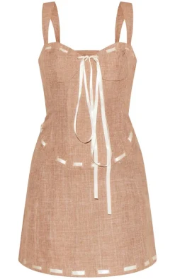 Brown Twill Contrast Ribbon Bodycon Dress