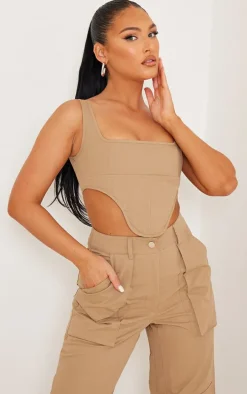 Brown Twill Dip Hem Structured Cargo Corset