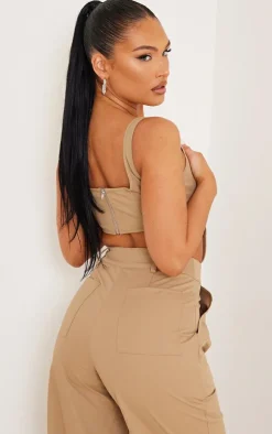 Brown Twill Dip Hem Structured Cargo Corset