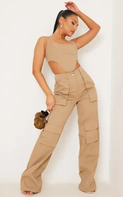 Brown Twill Dip Hem Structured Cargo Corset