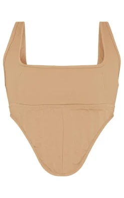 Brown Twill Dip Hem Structured Cargo Corset