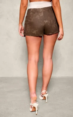 Brown Twill Washed Crossover Mini Skirt