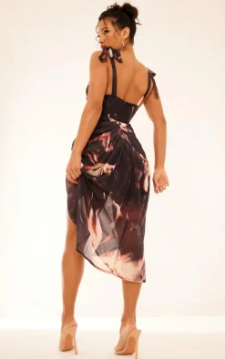 Brown Underwire Detail Draped Midi Dress