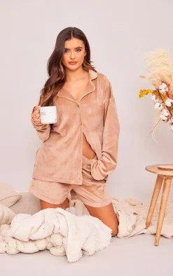 Brown Velour Button Up Pajama Shirt