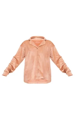 Brown Velour Button Up Pajama Shirt