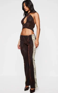 Brown Velvet Devore Lace Detail Pants