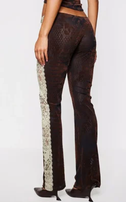 Brown Velvet Devore Lace Detail Pants