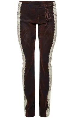 Brown Velvet Devore Lace Detail Pants