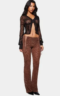 Brown Velvet Lace Flared Pants