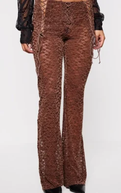 Brown Velvet Lace Flared Pants