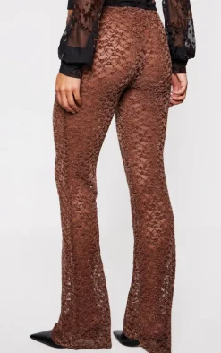 Brown Velvet Lace Flared Pants