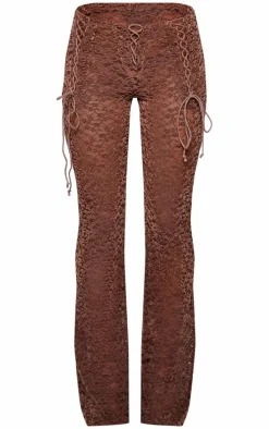 Brown Velvet Lace Flared Pants
