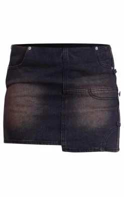 Brown Vintage Wash Seam Detail Denim Micro Mini Skirt