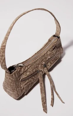 Brown Washed Denim Utility Mini Shoulder Bag