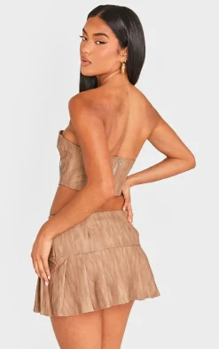 Brown Washed Faux Leather Buckle Detail Top