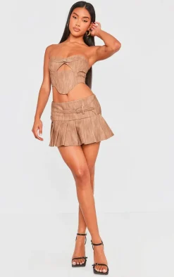 Brown Washed Faux Leather Buckle Detail Top