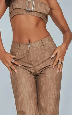 Brown Washed Faux Leather Belted Micro Bandeau