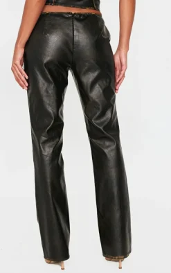 Brown Washed Faux Leather Belted Straight Leg Pant