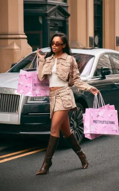 Brown Washed Pocket Detail Asymmetric Micro Mini Denim Skirt