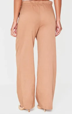 Brown Woven Drawstring Waistband Straight Leg Pants