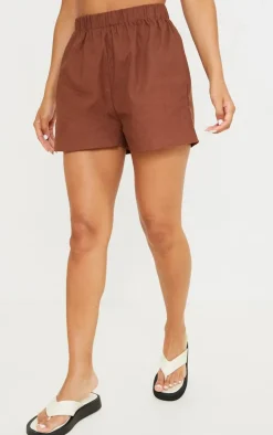 Brown Woven Elastic Waist Floaty Shorts
