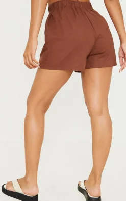 Brown Woven Elastic Waist Floaty Shorts