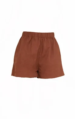 Brown Woven Elastic Waist Floaty Shorts