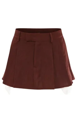 Brown Woven Tailored Skater Skirt